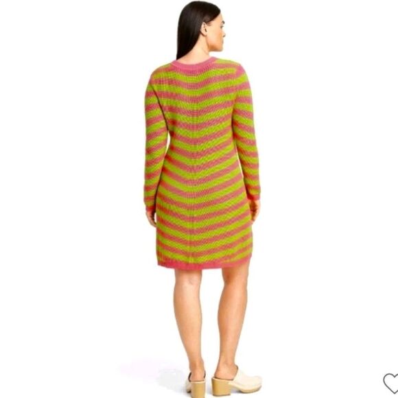 Victor Glemaud x Target Women’s Striped Long Sleeve Sweater Pink/Green Dress - Picture 2 of 7